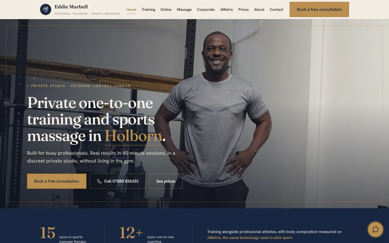 Eddie Marbell homepage on desktop