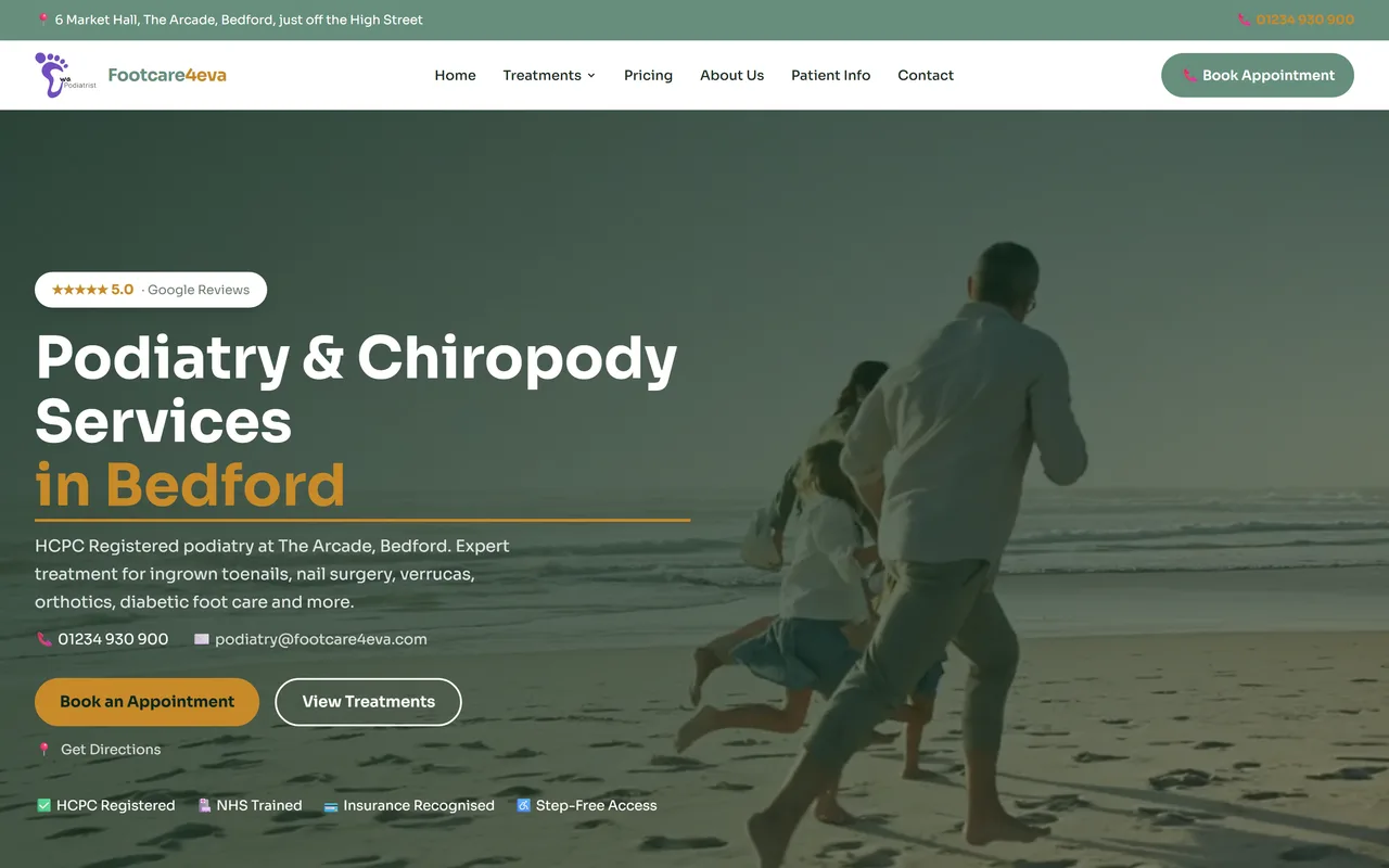 Footcare4Eva homepage on desktop