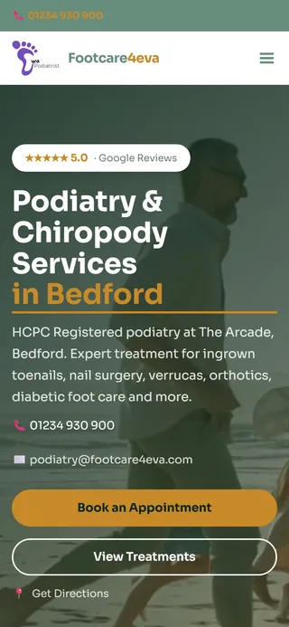 Footcare4Eva homepage on phone