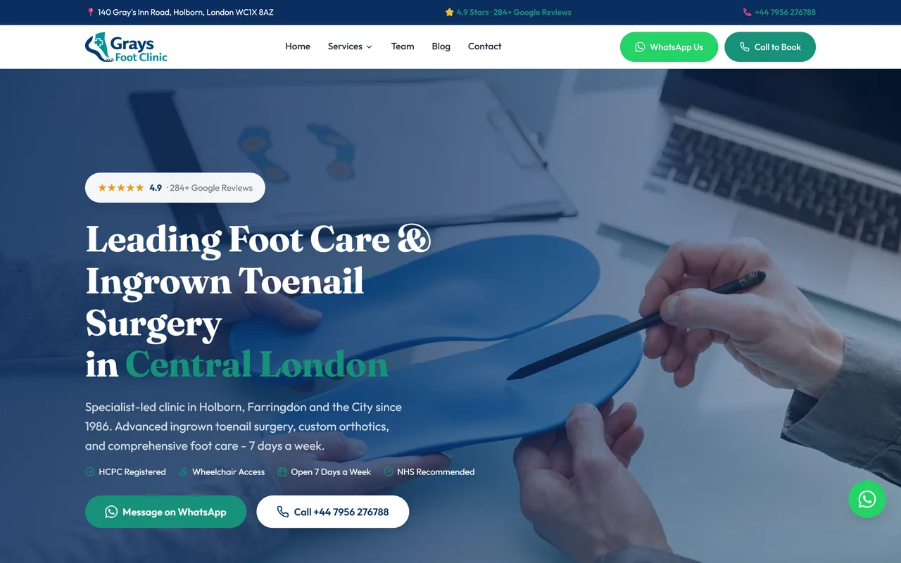 Grays Foot Clinic homepage on desktop