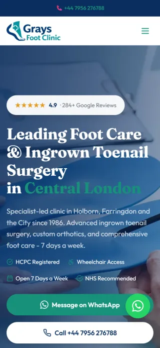 Grays Foot Clinic homepage on phone