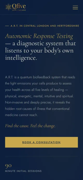 Qfive Healthcare homepage on phone