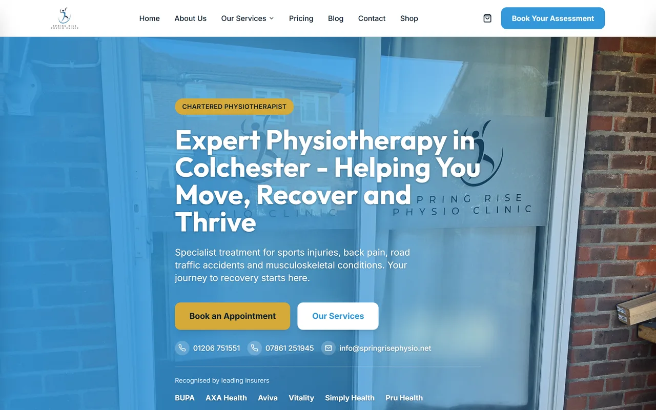 Springrise Physio homepage on desktop