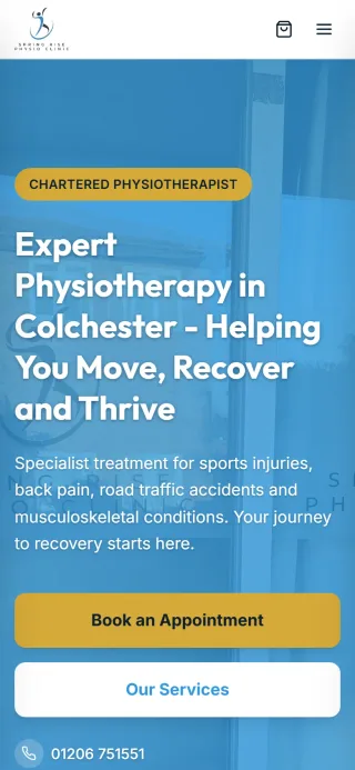 Springrise Physio homepage on phone